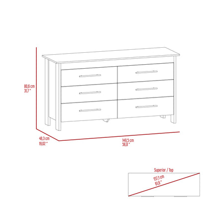 Modern White Particle Board Six Drawer Bedroom Dresser