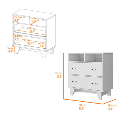 White 31.5" Wide Bedroom Dresser with Two Drawers
