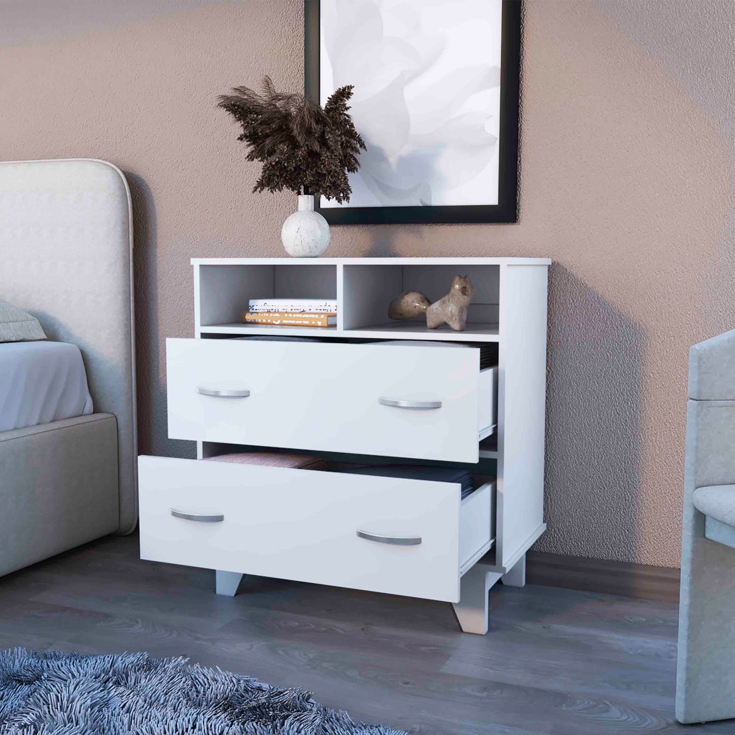 White 31.5" Wide Bedroom Dresser with Two Drawers