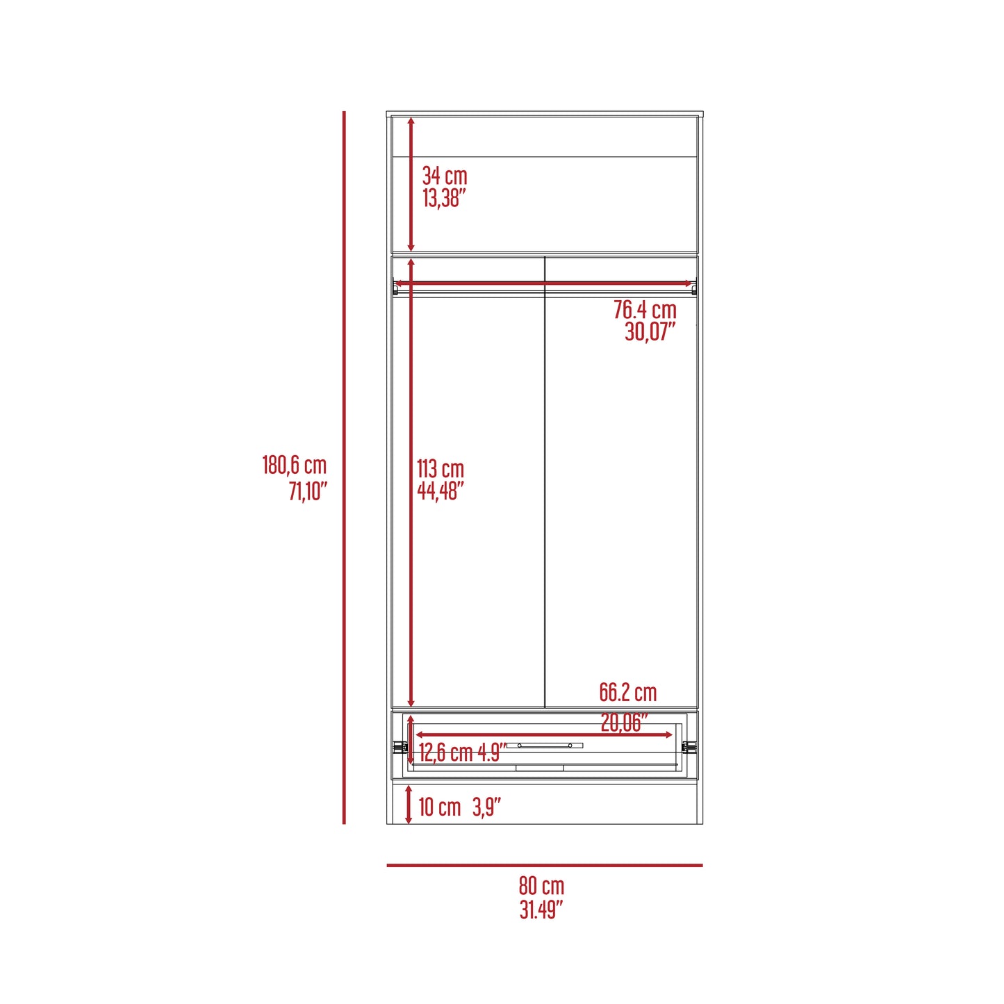 White Bedroom Dresser with Hanging Rod - 71" Tall
