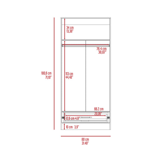 White Bedroom Dresser with Hanging Rod - 71" Tall