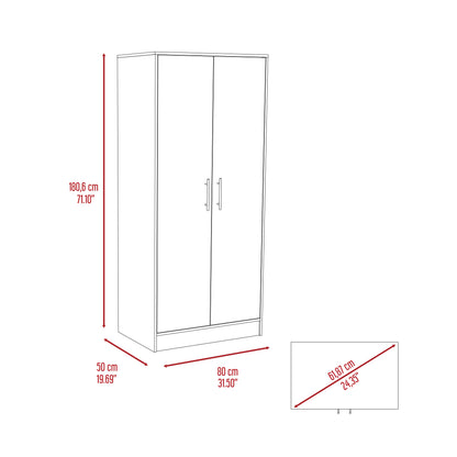 White Bedroom Dresser with Hanging Rod - 71" Tall