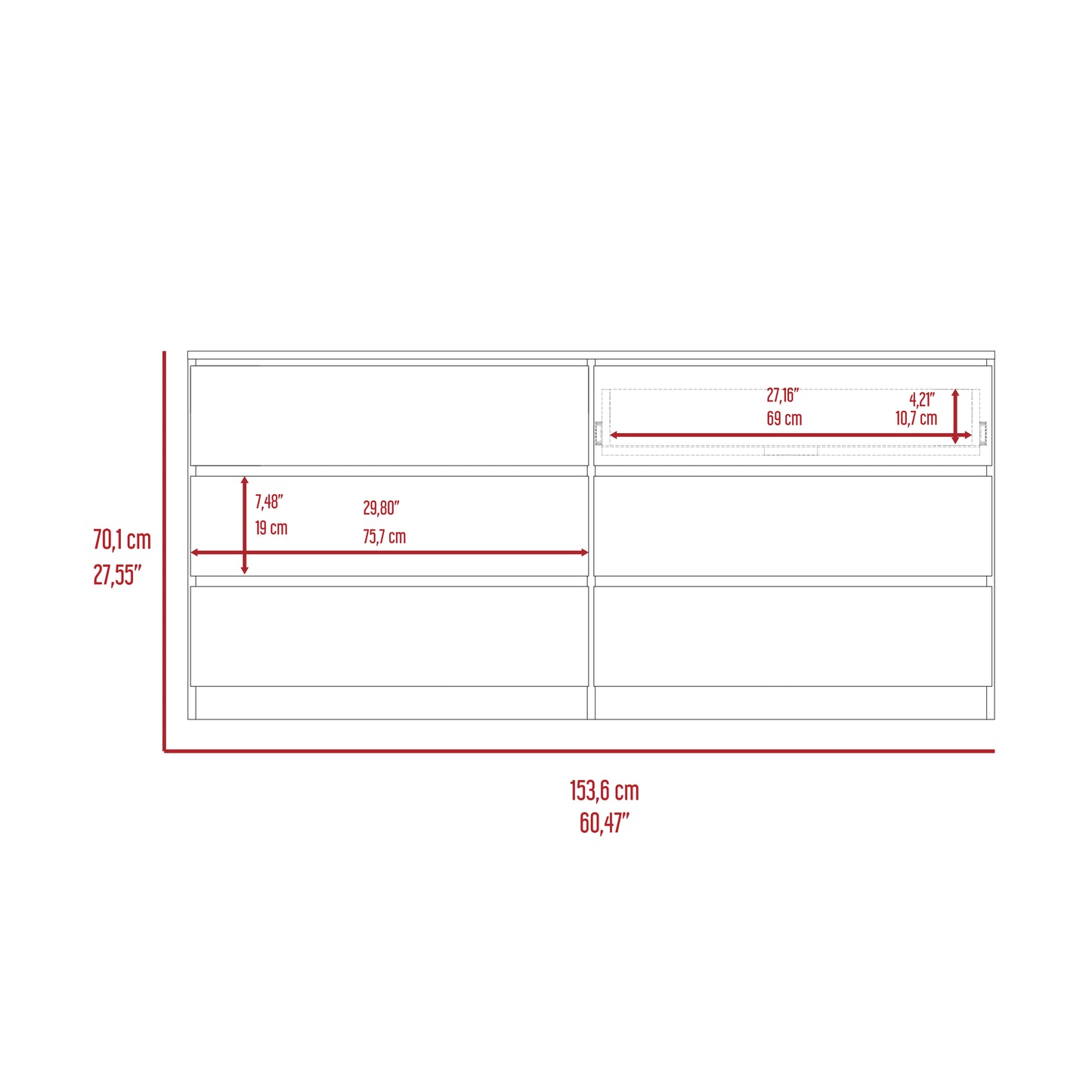 Black Six Drawer Dresser - Modern Bedroom Storage