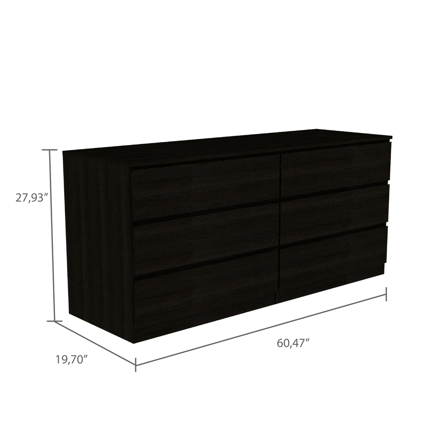 Black Six Drawer Dresser - Modern Bedroom Storage