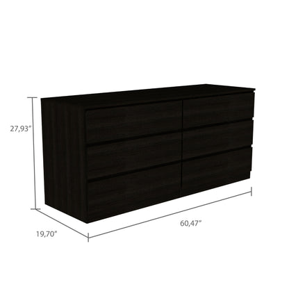 Black Six Drawer Dresser - Modern Bedroom Storage
