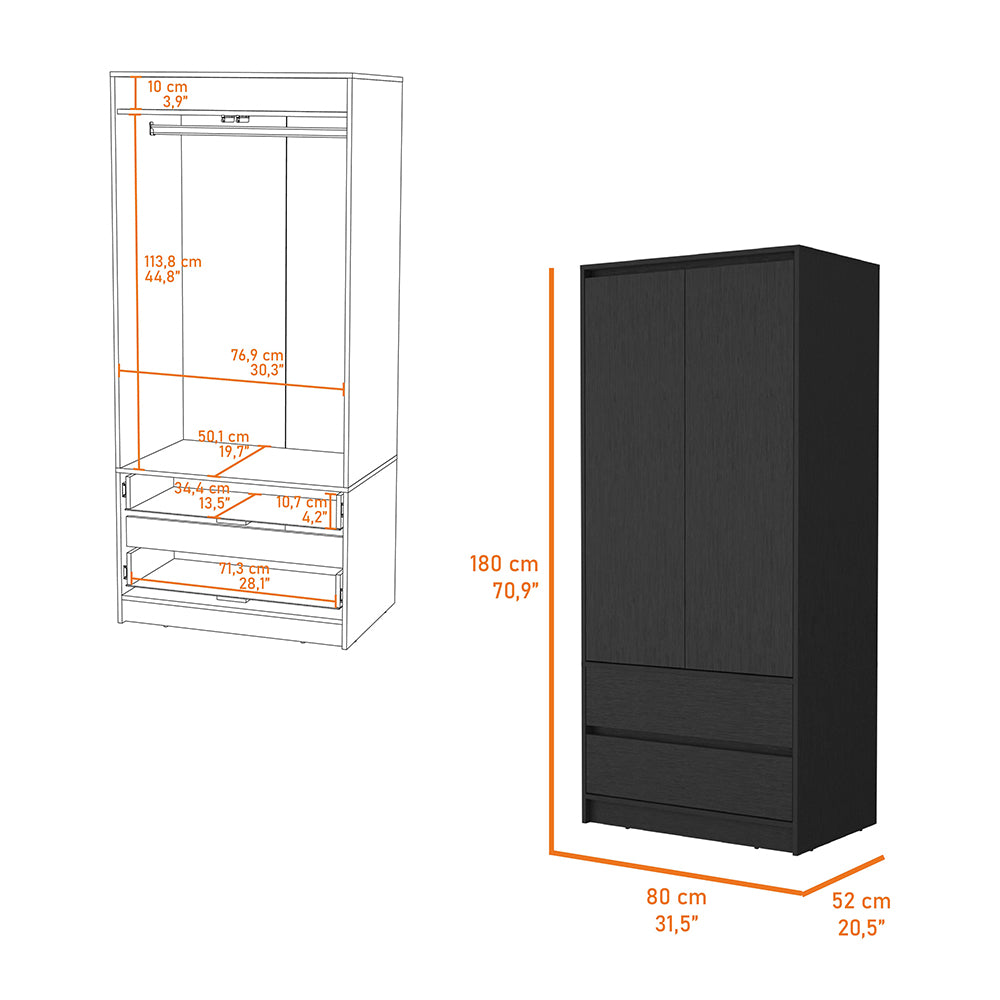 Avra 2-Door Armoire - Black Particle Board for Bedroom