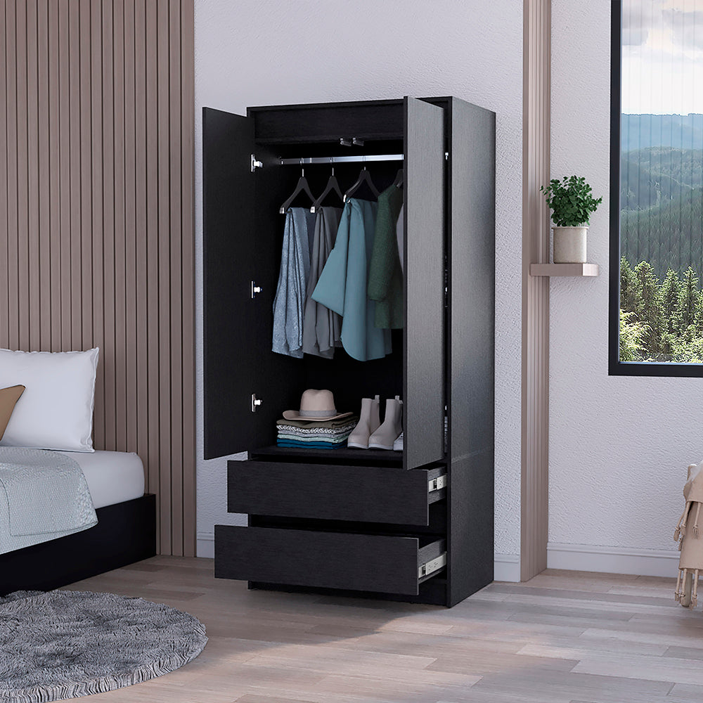 Avra 2-Door Armoire - Black Particle Board for Bedroom