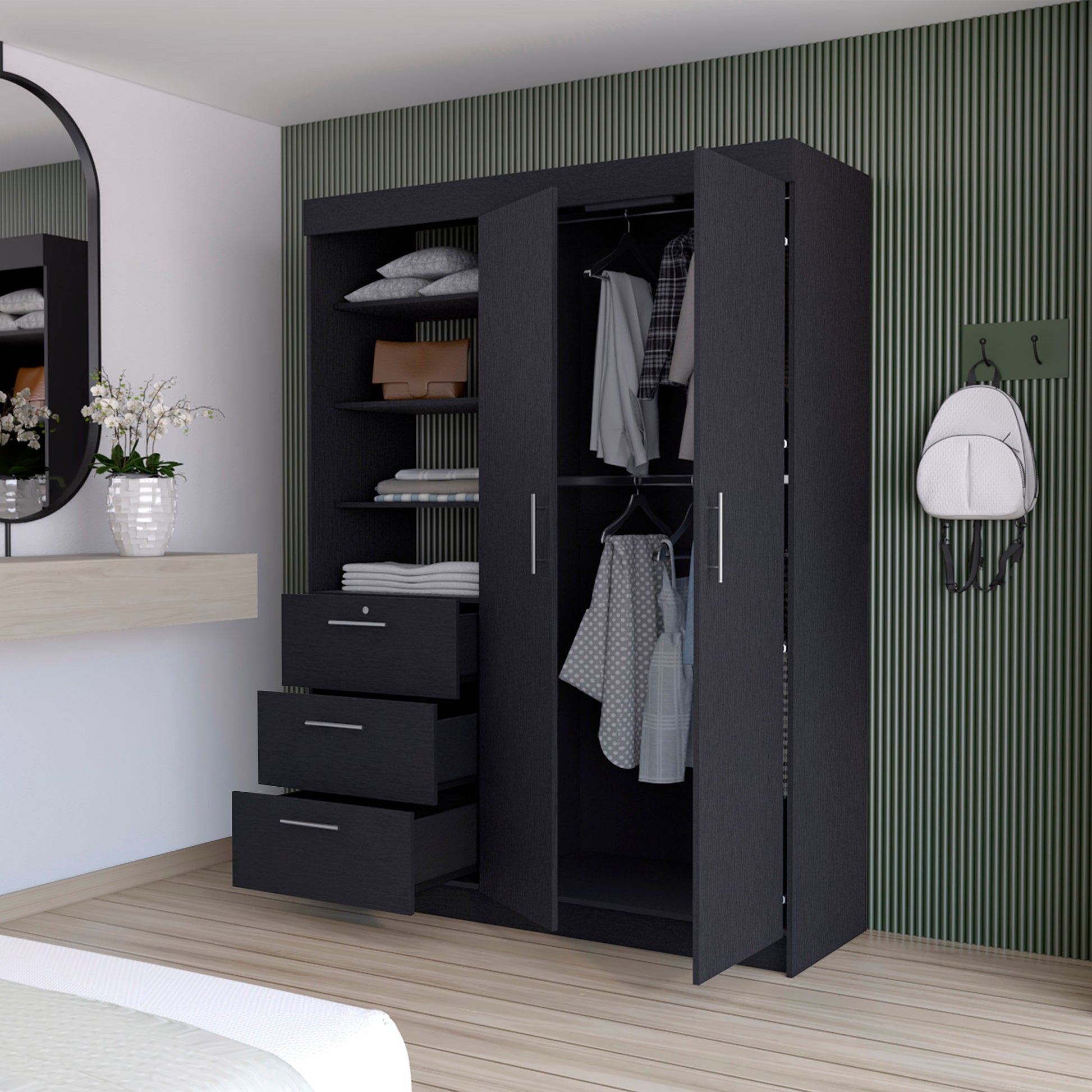 Tempe 3 Drawer Armoire Black Modern Dresser