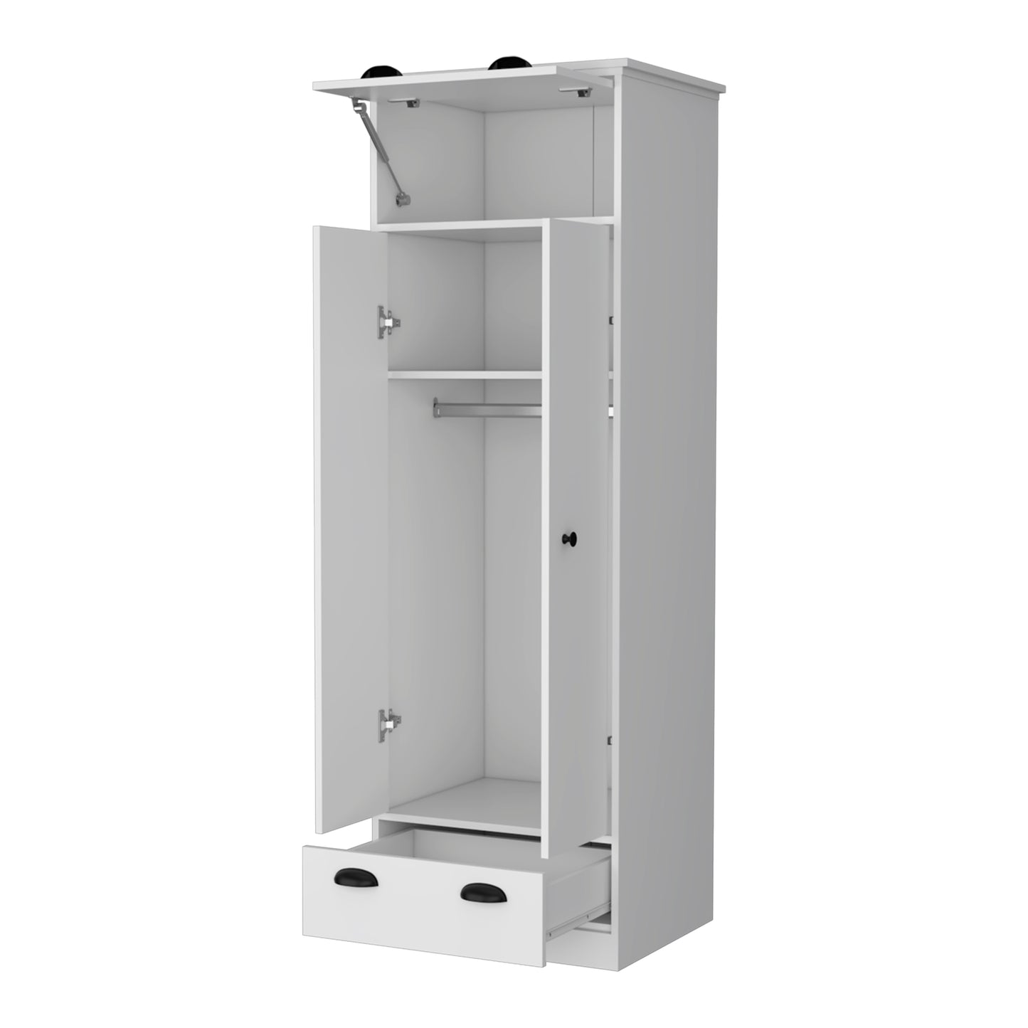 White Modern Armoire with Hinged Drawer & Double Door for Bedroom
