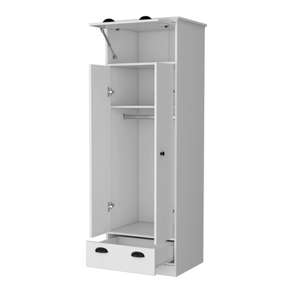 White Modern Armoire with Hinged Drawer & Double Door for Bedroom