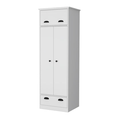 White Modern Armoire with Hinged Drawer & Double Door for Bedroom
