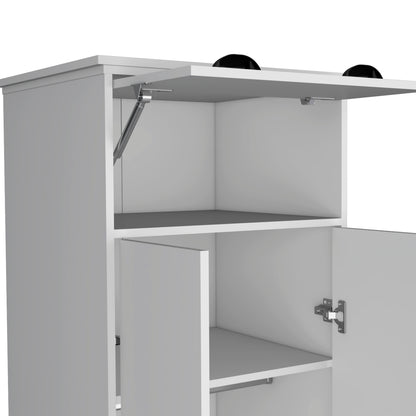 White Modern Armoire with Hinged Drawer & Double Door for Bedroom