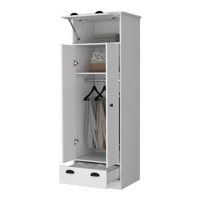 White Modern Armoire with Hinged Drawer & Double Door for Bedroom