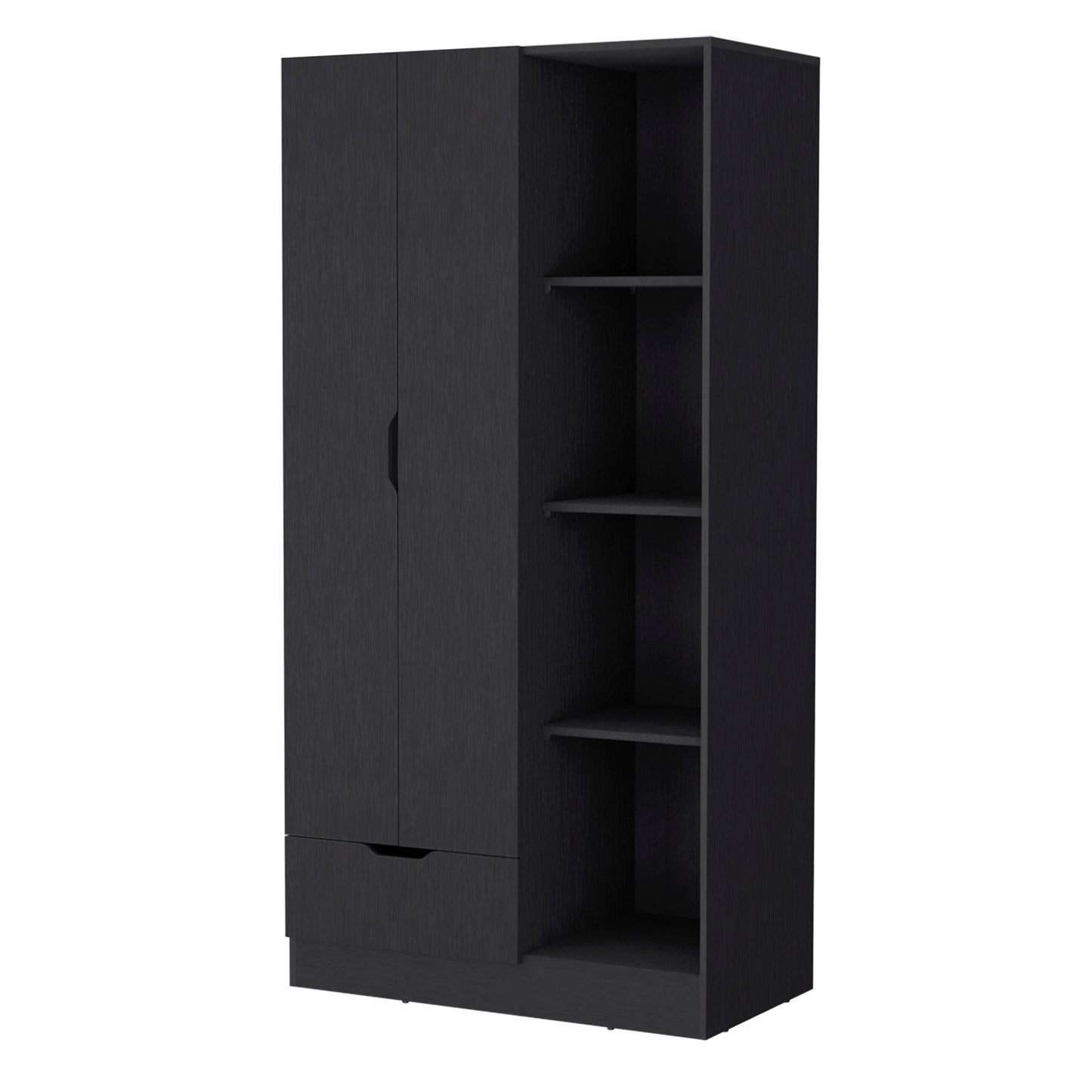 Redmond Armoire - Black, 4 Shelves & Hanging Rod