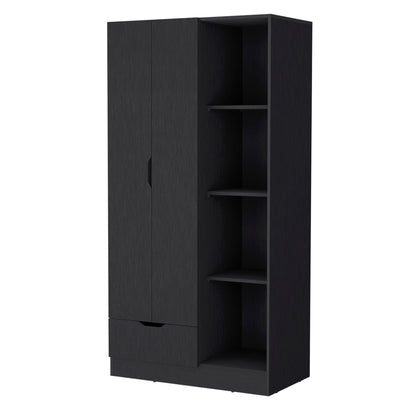 Redmond Armoire - Black, 4 Shelves & Hanging Rod