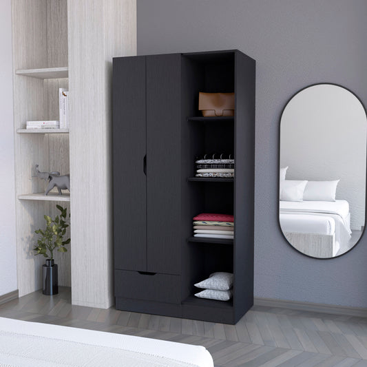 Redmond Armoire with Single Drawer, 4 Storage Shelves and Hanging Rod