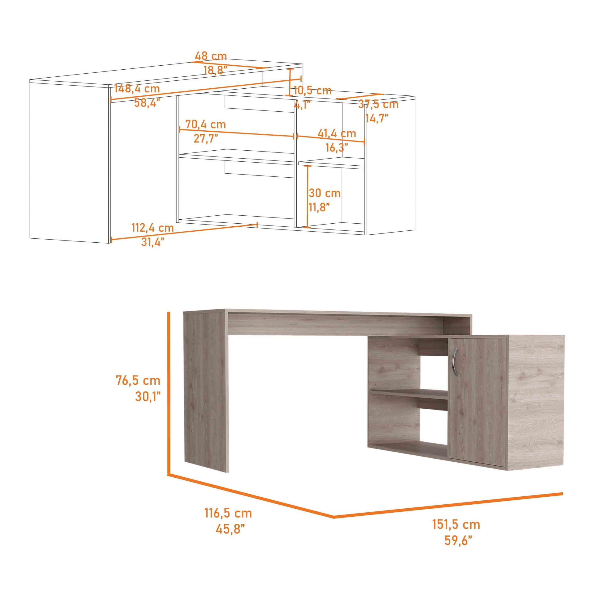 Modern L-Shaped Computer Desk with Storage for Office Work