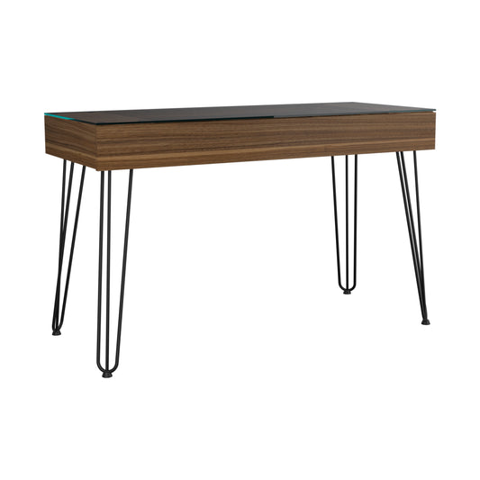 Modern Industrial Brown Computer Desk with Glass Top for Office Work for Home Office