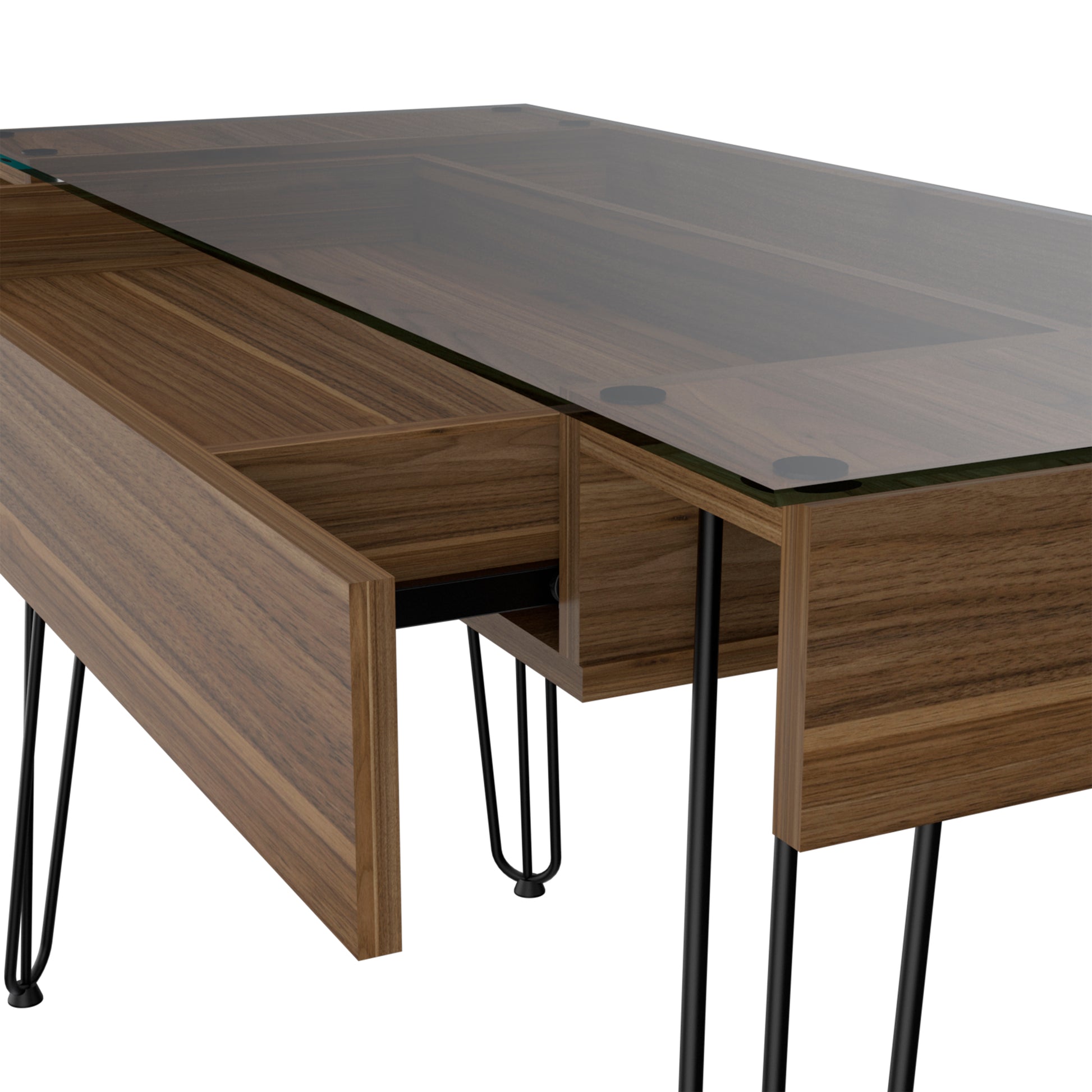 Modern Industrial Brown Computer Desk with Glass Top for Office Work for Home Office
