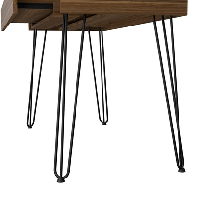 Modern Industrial Brown Computer Desk with Glass Top for Office Work for Home Office