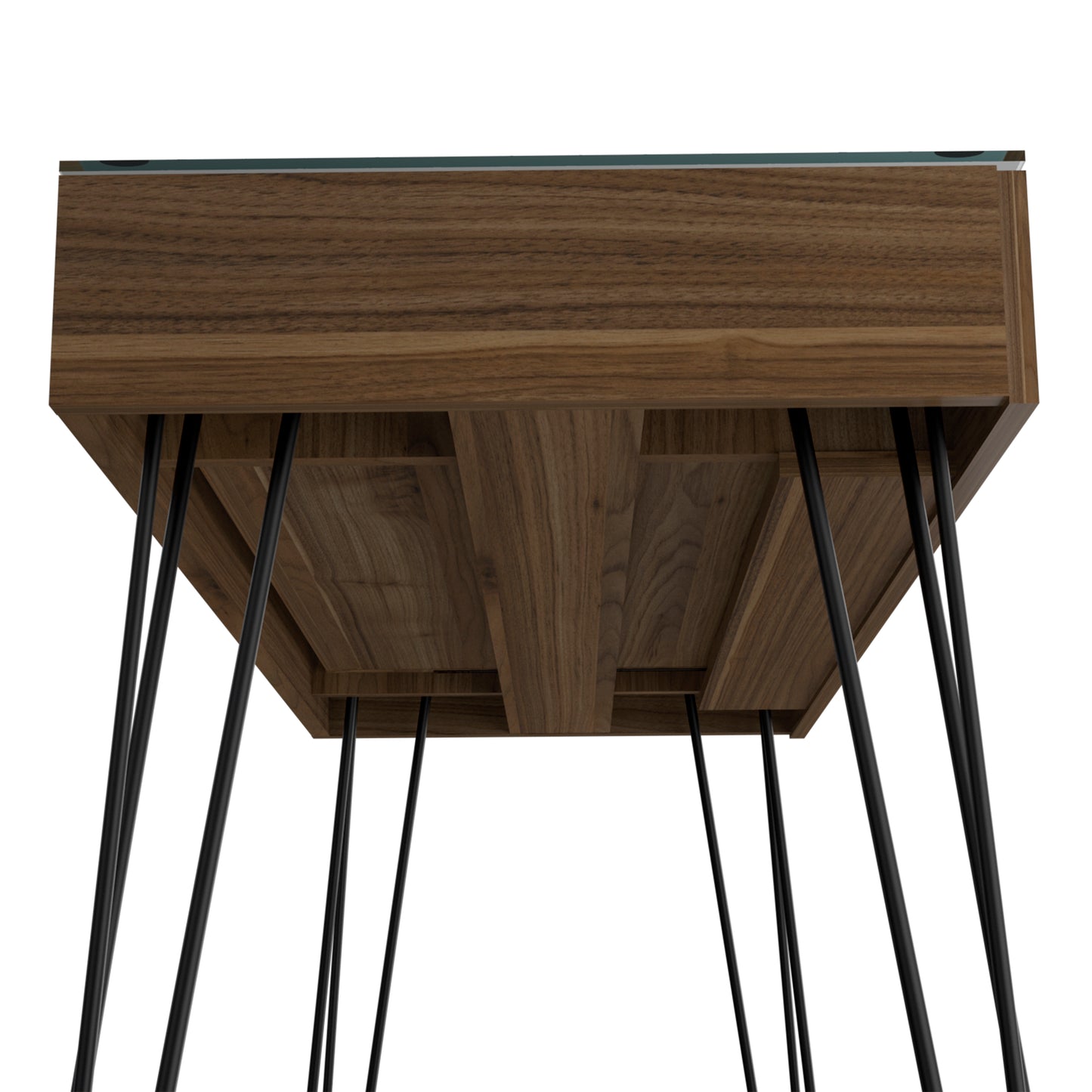 Modern Industrial Brown Computer Desk with Glass Top for Office Work for Home Office