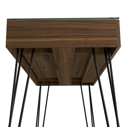 Modern Industrial Brown Computer Desk with Glass Top for Office Work for Home Office