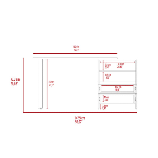 Light Grey Writing Desk with 2 Drawers & Shelves for Home Office