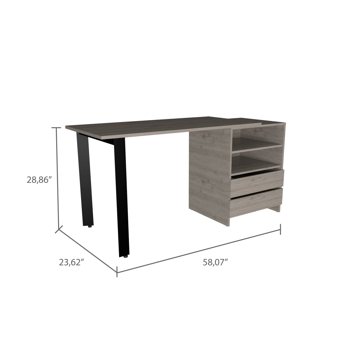 Light Grey Writing Desk with 2 Drawers & Shelves for Home Office