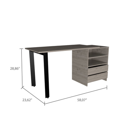 Light Grey Writing Desk with 2 Drawers & Shelves for Home Office