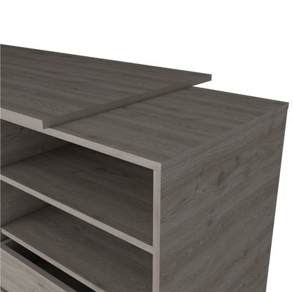 Light Grey Writing Desk with 2 Drawers & Shelves for Home Office