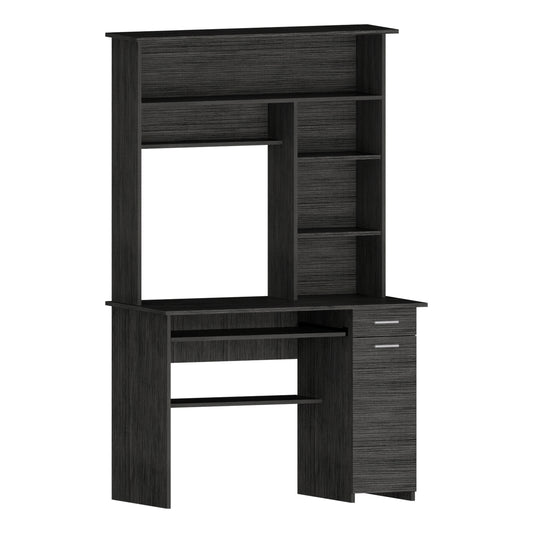 Modern Oak Computer Desk with Hutch & Storage