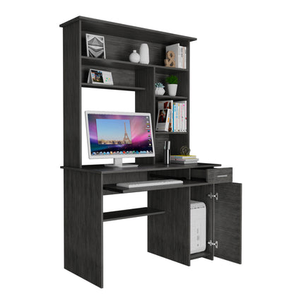 Modern Oak Computer Desk with Hutch & Storage