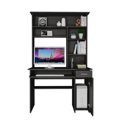 Modern Oak Computer Desk with Hutch & Storage