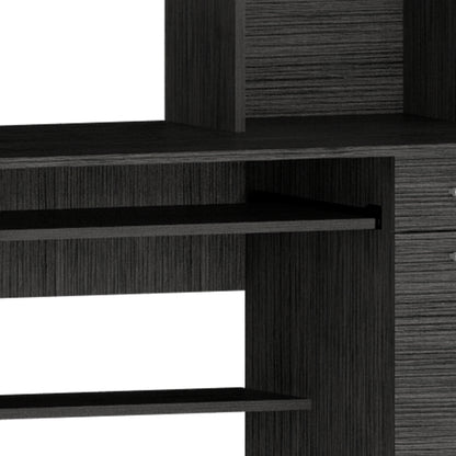 Modern Oak Computer Desk with Hutch & Storage