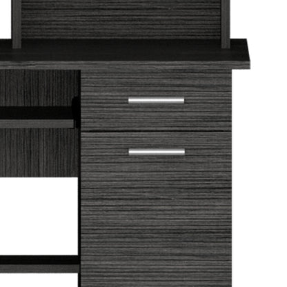 Modern Oak Computer Desk with Hutch & Storage