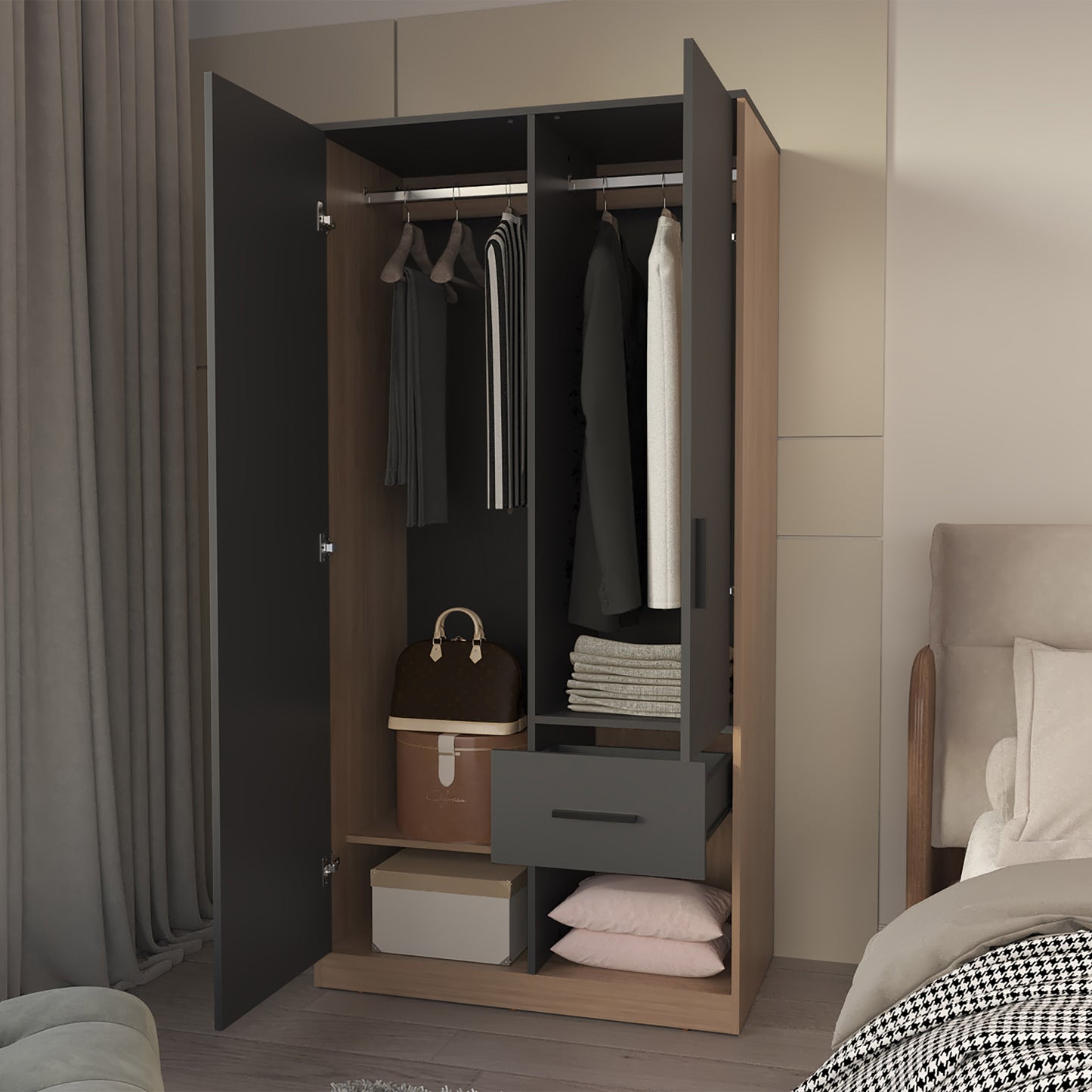 70.9" Multicolor Particle Board Bedroom Wardrobe