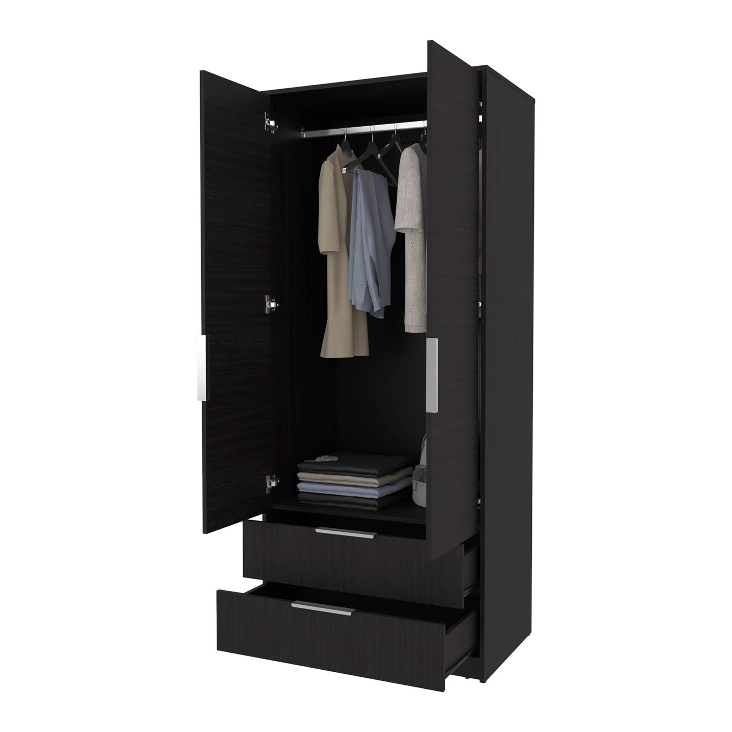 Wenge Bedroom Dresser with Hanging Rod - 74.4" Wide