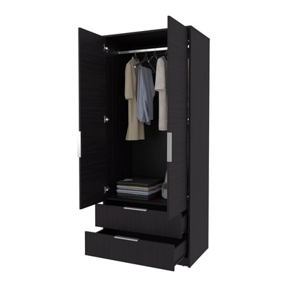 Wenge Bedroom Dresser with Hanging Rod - 74.4" Wide