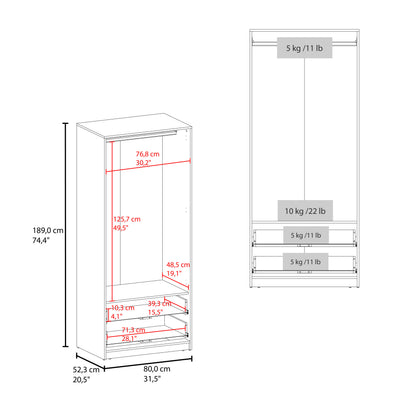 Wenge Bedroom Dresser with Hanging Rod - 74.4" Wide