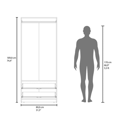 Wenge Bedroom Dresser with Hanging Rod - 74.4" Wide