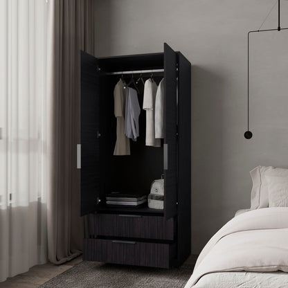Wenge Bedroom Dresser with Hanging Rod - 74.4" Wide