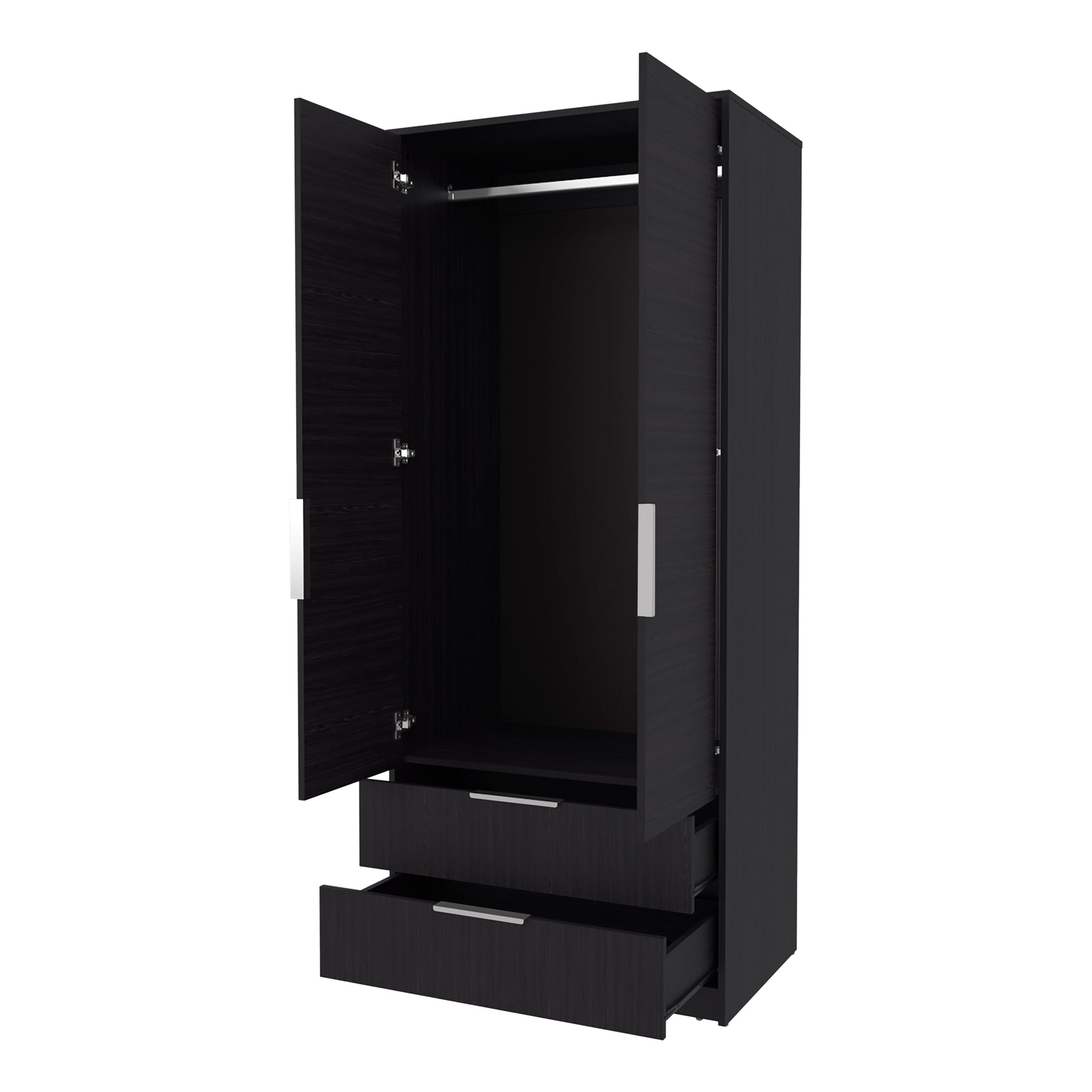 Wenge Bedroom Dresser with Hanging Rod - 74.4" Wide
