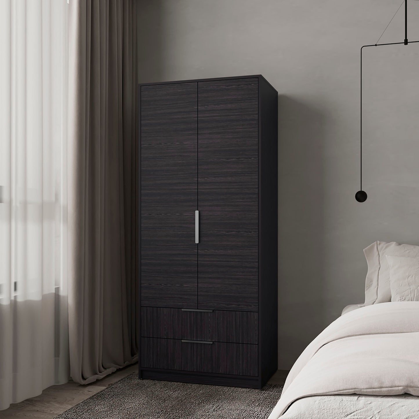Forest 2 Door Wardrobe with Hanging Rod and 2 Drawers, Wengue