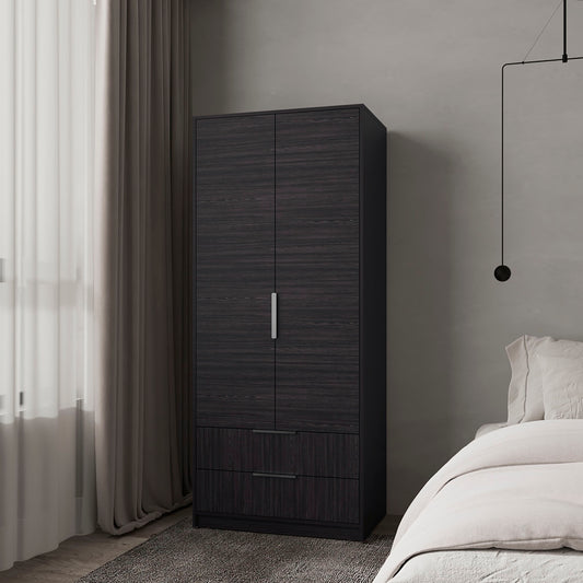Forest 2 Door Wardrobe with Hanging Rod and 2 Drawers, Wengue