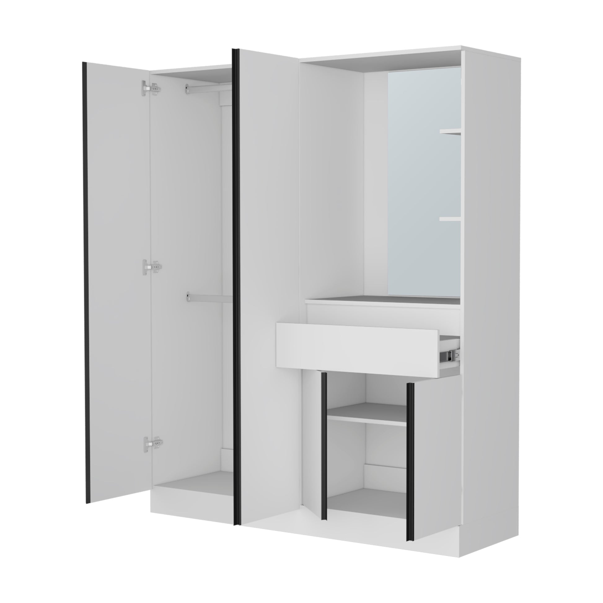 White Cane Multi-Functional Wardrobe - 73.3" Wide for Bedroom