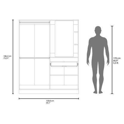 White Cane Multi-Functional Wardrobe - 73.3" Wide for Bedroom