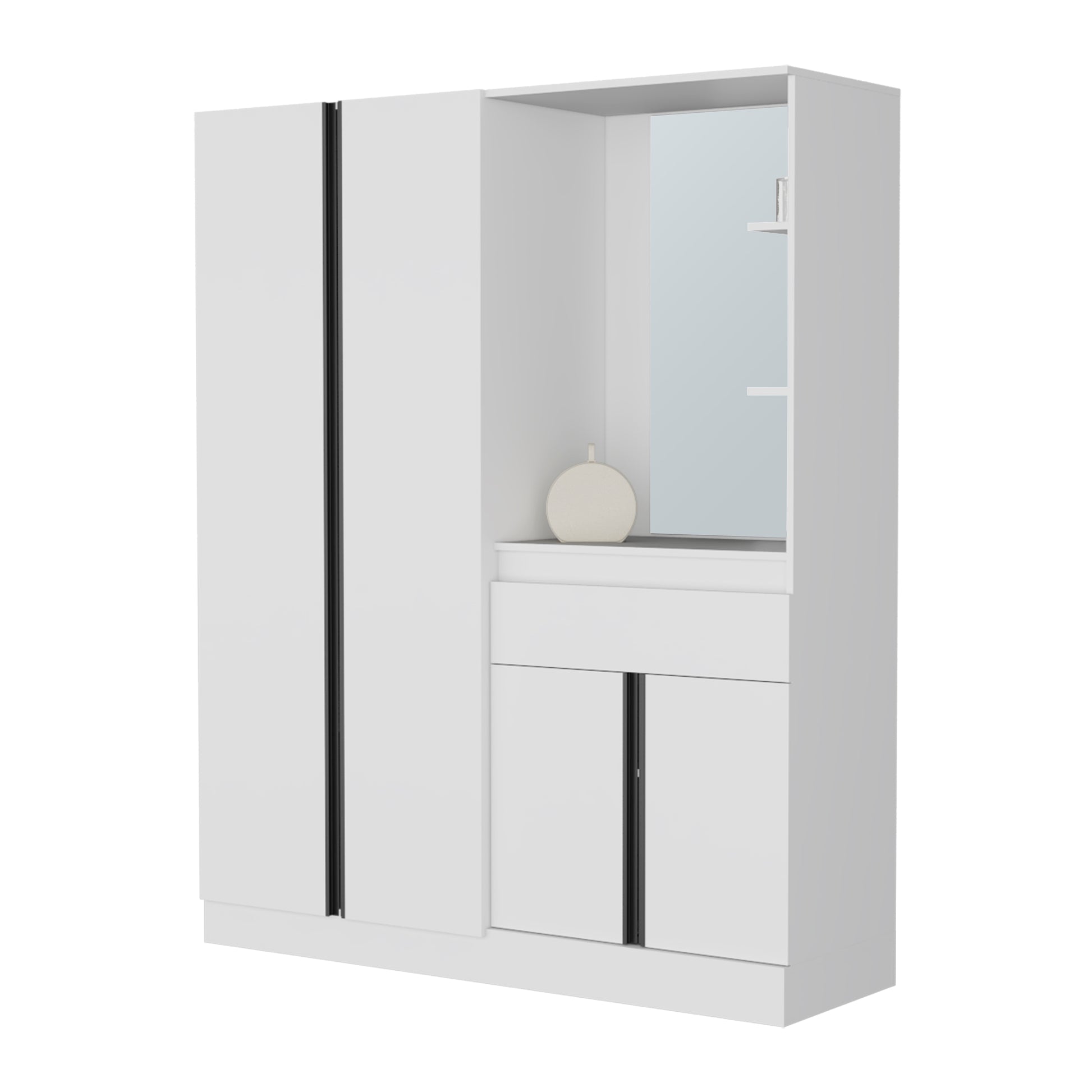 White Cane Multi-Functional Wardrobe - 73.3" Wide for Bedroom