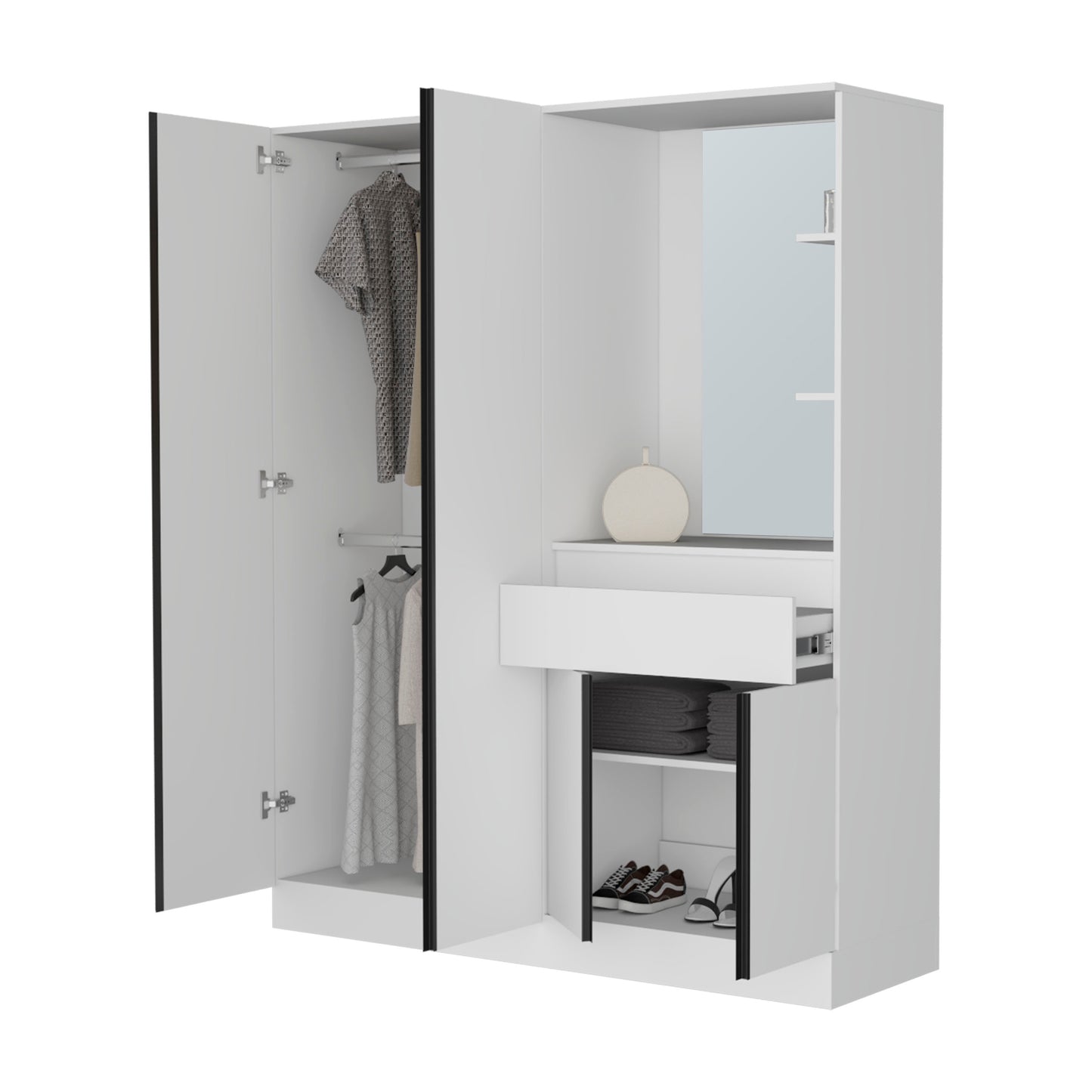 White Cane Multi-Functional Wardrobe - 73.3" Wide for Bedroom