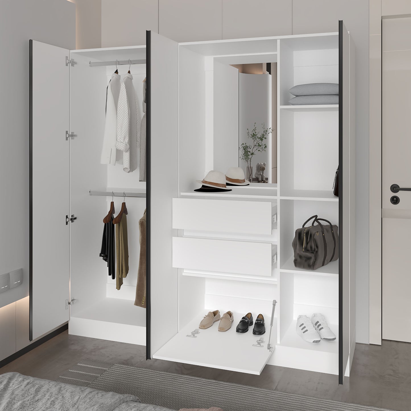 73" White Bedroom Wardrobe with Hanging Rod