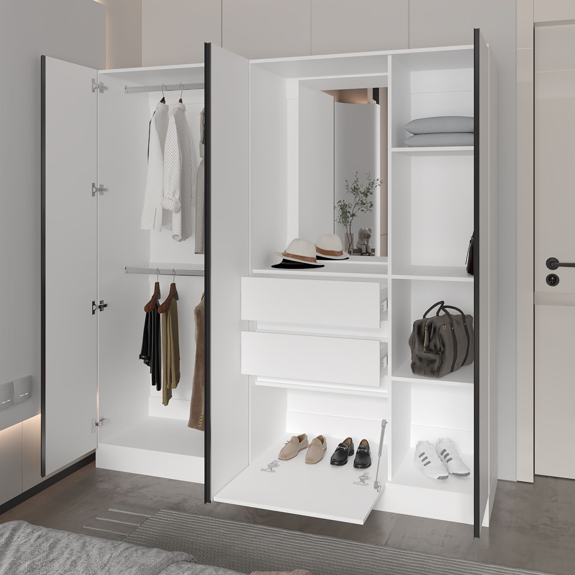 73" White Bedroom Wardrobe with Hanging Rod